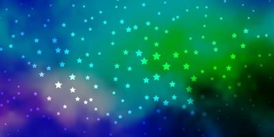 mörkblå, grön vektorbakgrund med färgglada stjärnor. vektor