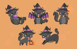 söta kattkaraktärer i halloween kostym vektor