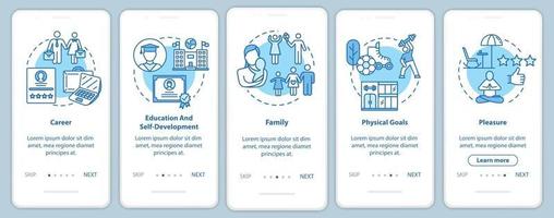 Eigenentwicklung Onboarding mobiler App-Seitenbildschirm mit Konzepten vektor