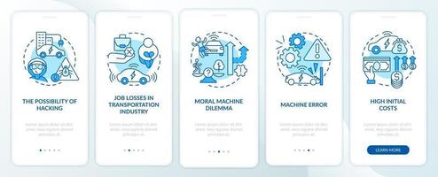 fahrerlose Nachteile beim Onboarding der mobilen App-Seitenseite. vektor