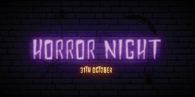 Horror-Nacht-Neon-Schild. vektor