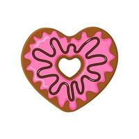Donut in Herzform mit rosa Zuckerguss und Schokoladenüberzug vektor
