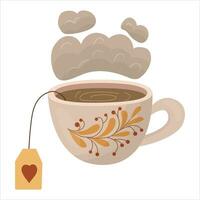 ein Tasse von Tee dekoriert mit ein Herbst Illustration. Vektor Illustration auf ein Weiß Hintergrund.
