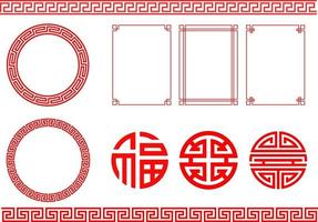 ställa in traditionella kinesiska dekorationer, ramar och symboler vektor