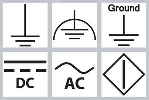 Schutzerdung, Gleichstrom, Wechselstrom-Stromkreissymbolzeichen vektor