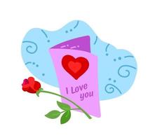 kärlekskort med en ros. gratulationskort med ett hjärta vektor