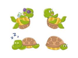 uppsättning söta sköldpadda karaktärer. vektor