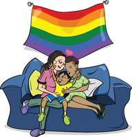 lesbiskt par och barn. adoption av barn av homosexuell familj. vektor