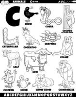 tecknad serie djur- tecken för brev c uppsättning färg sida vektor