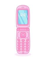 söt rosa flip telefon. retro nostalgi stil. y2k estetisk. vektor