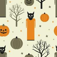 verwandeln Ihre Halloween Projekte mit Kürbis, Katze, und Baum Muster Design. Ideal zum gespenstisch, festlich Kreationen. vektor