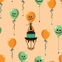 läskigt halloween tecknad serie ballonger mönster - kuslig fest dekorationer och roligt Semester design vektor