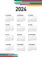 Kalender 2024, Woche beginnt auf Sonntag, Neu Jahr 2024, auf Weiß Hintergrund mit Farbe Dekoration, Vorlage, Vektor. vektor