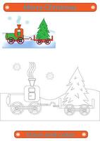 Spur und Farbe. Rückverfolgung Linien zum Kinder. Weihnachten, Weihnachten Zug Dampf Lokomotive, Handschrift Entwicklung ausüben. Vektor eps10