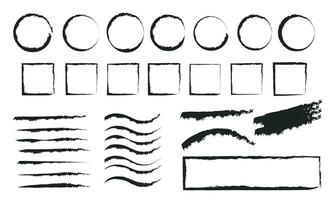 vektor borsta stroke samling, bläck stänker, grungy målad rader, konstnärlig krita träkol klottra uppsättning bunt på vit bakgrund isolerat