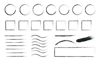vektor borsta stroke samling, bläck stänker, grungy målad rader, konstnärlig krita träkol klottra uppsättning bunt på vit bakgrund isolerat
