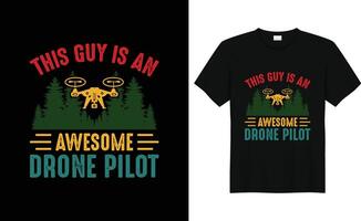 Drohne Pilot komisch retro Jahrgang Drohne T-Shirt Design vektor