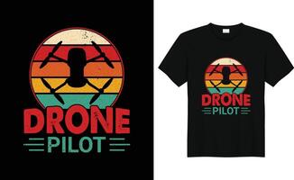 Drönare pilot rolig retro årgång Drönare t-shirt design vektor