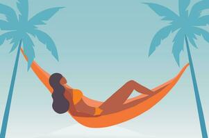 njut av sommar begrepp, skön bikini kvinna Sammanträde på de strand sommar högtider bakgrund vektor