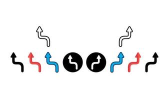 sväng rätt pil, blanda rätt, skarpt böja med olika stilar isolerat vit bakgrund vektor