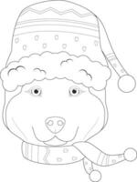 Weihnachten Gruß Karte zum Färbung. sibirisch heiser Hund tragen ein Schal und ein Wolle Deckel zum Winter vektor