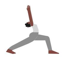 Vektor isoliert Illustration mit eben weiblich afrikanisch amerikanisch Charakter. sportlich Frau lernt Stehen Haltung Virabhadrasana ich beim Yoga Klasse. Fitness Übung - - Krieger ich
