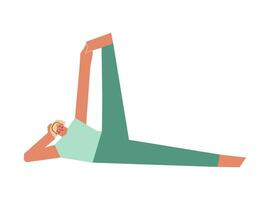 Vektor isoliert Illustration mit eben weiblich Charakter. flexibel Erwachsene blond Frau lernt Dehnen Haltung und tut Seite liegend Bein Aufzug beim Yoga Klasse. Ader Übung zum Anfänger - - Anantasana
