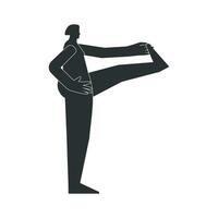 Vektor isoliert Illustration mit schwarz Silhouette von weiblich Person tun Feinheit. sportlich Frau lernt Yoga Haltung utthita hasta Padangustasana. sportlich Übung - - verlängert Hand zu groß Zehe Pose