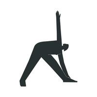 Vektor isoliert Illustration mit eben schwarz Silhouette von weiblich Charakter. sportlich Frau lernt Yoga Haltung parivrtta Trikonasana. Fitness Übung - - drehte Dreieck Pose. minimalistisch Design