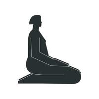 Vektor isoliert Illustration mit eben schwarz Silhouette von weiblich Person tun Feinheit. sportlich Frau lernt Yoga Haltung - - Blitz Pose. sportlich Übung - - Vajrasana