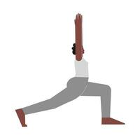 vektor isolerat illustration med platt kvinna karaktär. sportigt afrikansk amerikan kvinna lär förstärkning hållning på yoga klass. kondition övning - halvmåne utgör hög utfall