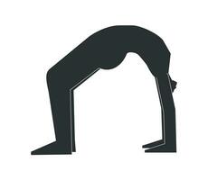 vektor illustration med svart silhuett av kvinna karaktär. sportigt kvinna lär yoga hållning urdhva dhanurasana. kondition övning - hjul utgör eller uppåt vänd rosett utgör. minimalistisk design