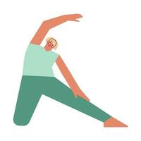 Vektor isoliert Illustration mit eben weiblich Charakter. sportlich Frau lernt Stehen Haltung parighasana beim Yoga Klasse. Fitness Übung - - Tor Pose