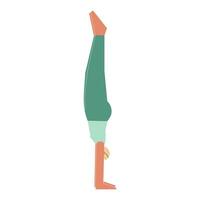 Vektor isoliert Illustration mit eben weiblich Charakter. sportlich Frau lernt balancieren Haltung adho Mukha vrksasana beim Yoga Klasse. Fitness Übung - - Handstand Pose