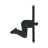 Vektor isoliert Illustration mit eben schwarz Silhouette von weiblich Charakter. sportlich Frau lernt Yoga Haltung Bauch Twist Pose. Fitness Übung - - jathara parivartanasana. minimalistisch Linolschnitt