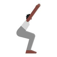 Vektor isoliert Illustration mit eben weiblich afrikanisch amerikanisch Charakter. sportlich Frau lernt Stärkung Haltung utkatasana beim Yoga Klasse. Fitness Übung - - Stuhl Pose