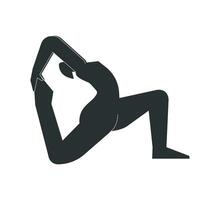 Vektor Illustration mit eben schwarz Silhouette von weiblich Charakter. sportlich Frau lernt Yoga Haltung eka papa rajakapotasana 2. Fitness Übung - - einer mit Beinen König Taube Pose ii. minimalistisch Design
