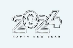 glücklich Neu Jahr 2024 Text Banner im modern Linie Stil zum Gruß Karte vektor