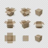 Box Sammlung. Karton öffnen und geschlossen Container. braun Verpackung Satz. Vektor