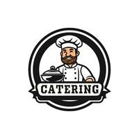 catering vektor logotyp design med kock karaktär ikon