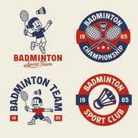 samling av badminton logotyp bricka i årgång retro stil vektor