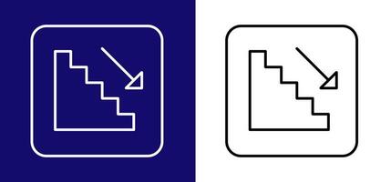 Treppe Symbol zu das links mit Nieder Pfeil. verfügbar im zwei Farben Blau, Weiß und Weiss, schwarz. vektor