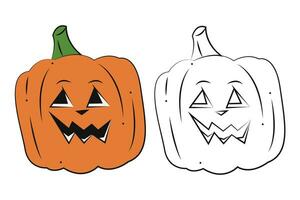 små uppsättning av halloween pumpor. Färg, svart och vit platt vektor illustration.