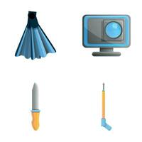 spjutfiske ikoner uppsättning tecknad serie vektor. under vattnet Foto Utrustning vektor