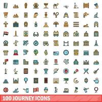 100 resa ikoner uppsättning, Färg linje stil vektor
