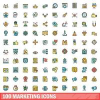 100 Marketing Symbole Satz, Farbe Linie Stil vektor