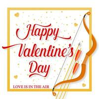 glücklich Valentinsgrüße Tag Beschriftung Text mit golden Bogen und Pfeil . vektor