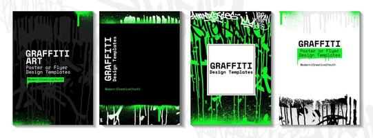 Graffiti Poster oder Flyer Design Vorlagen mit bunt Stichworte, Grunge, Schreiberlinge und werfen hoch. handgemalt abstrakt Graffiti Vektor Entwürfe.