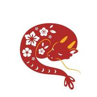 Chinesisch Drachen. Chinesisch Mond- Neu Jahr Tier mit Blumen Ornamente. Vektor eben Illustration.