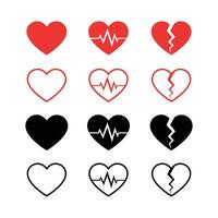 hjärta vektor ikoner. uppsättning av hjärtslag, bruten hjärta, och vanligt hjärta symbol ikon samling